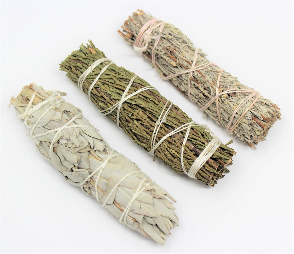 Smudge 3 Stick SAMPLER: White Sage, Blue Sage, & Cedar & Smudging Feather!