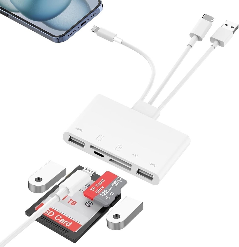 USB 3.0 5-in-1 Memory Card Reader OTG Adapter – SD, microSD, USB-C & Lightning