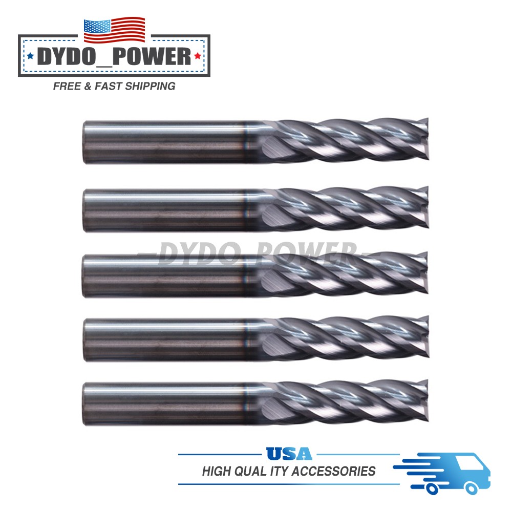5pack 4 Flute Solid Carbide 3/16" x 5/8" x 2" Long End Mill - AlTiN Coated