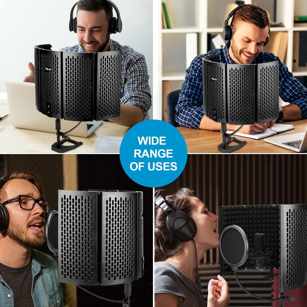 Microphone Isolation Shield, Microphone Isolation Shield with Stand and Pop F...