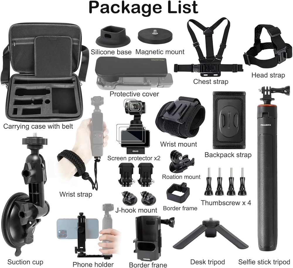 Comprehensive Non-Electronic Accessory Kit for Osmo Pocket 3 with Carry Case