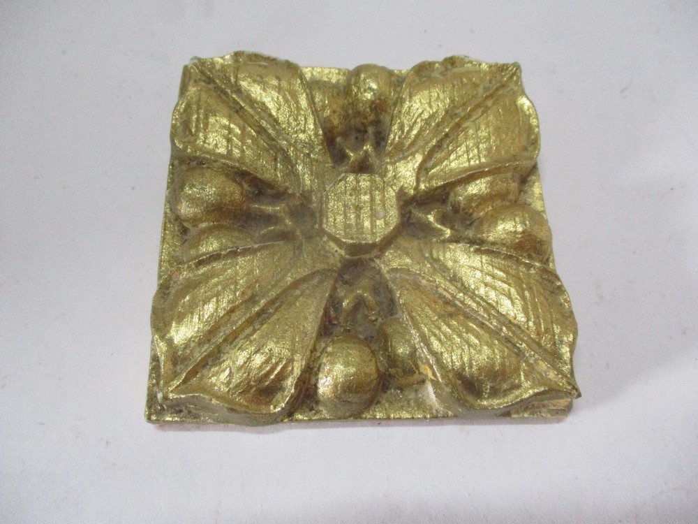 Small Gilt Gold Tile Raised Flower Design