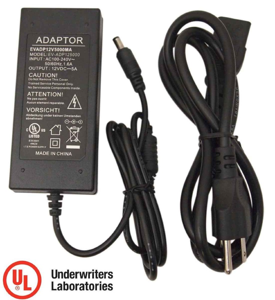 12V DC 5 Amper 5000mA UL Certified Power Supply Adapter for Security Camera