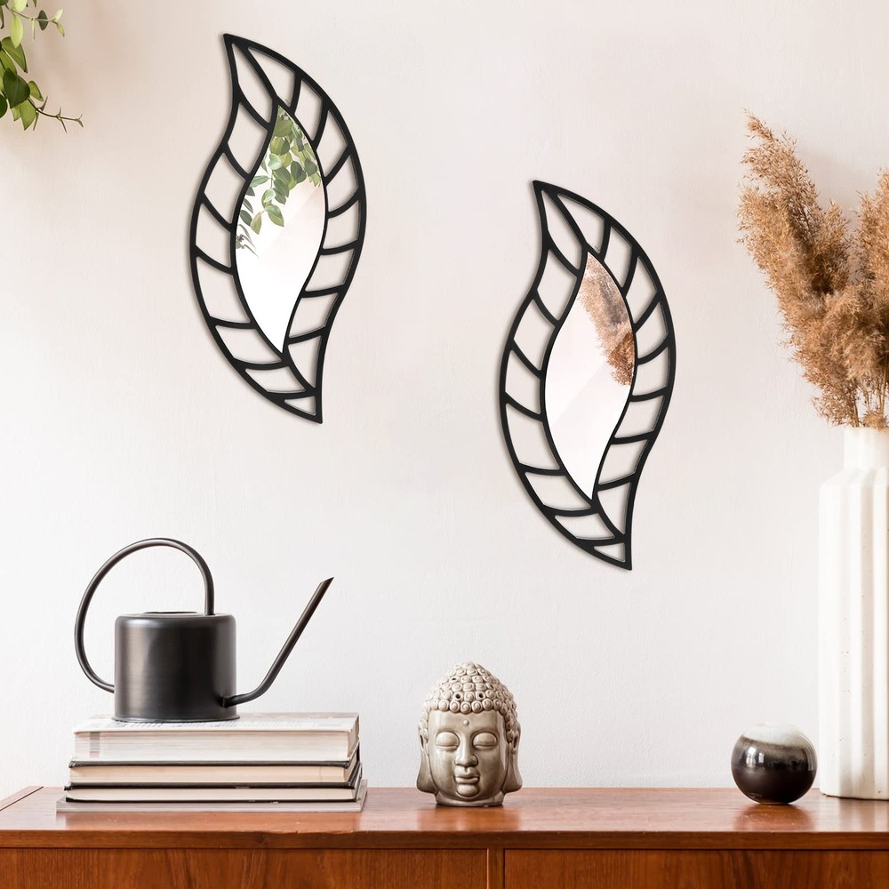 2 Pcs Decorative Mirror Wall Decor Leaf Teardrop Mirror Wall Mounted Decorati...