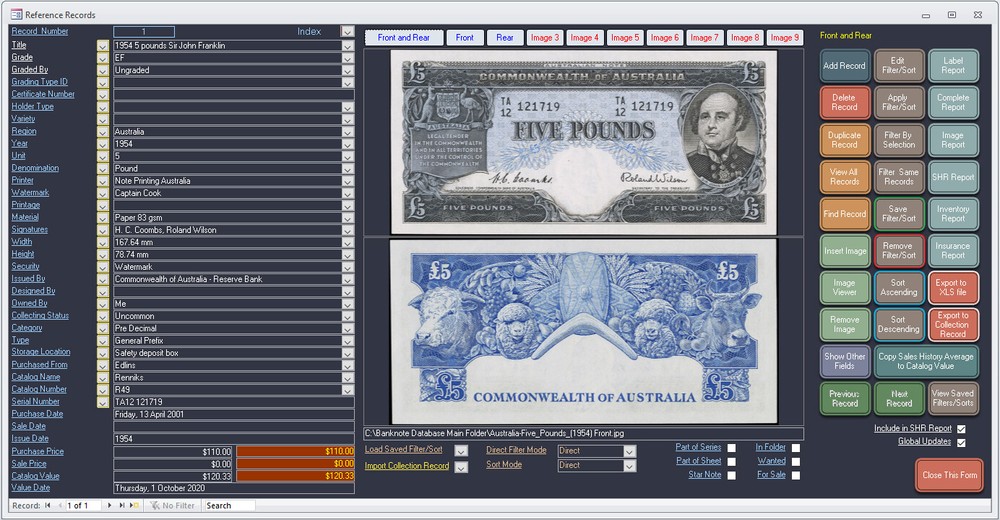 Banknote Collector Database Professional Software for Windows