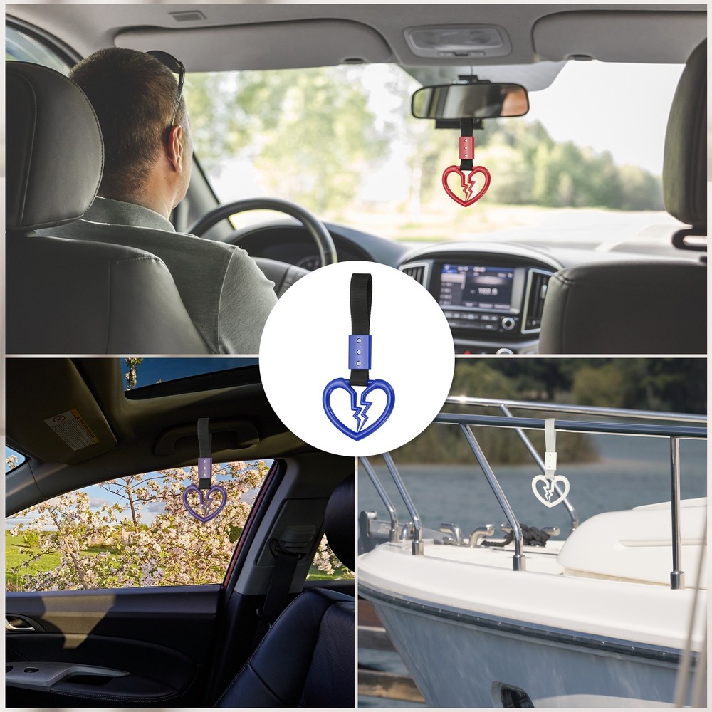 2Pcs Broken Heart Shaped Car Handle Straps for Auto, Blue