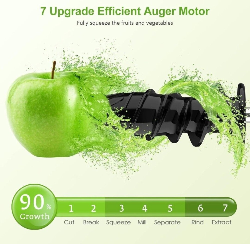 Slow Masticating Juicer with Reverse Function, Cold press, Silver, Portable