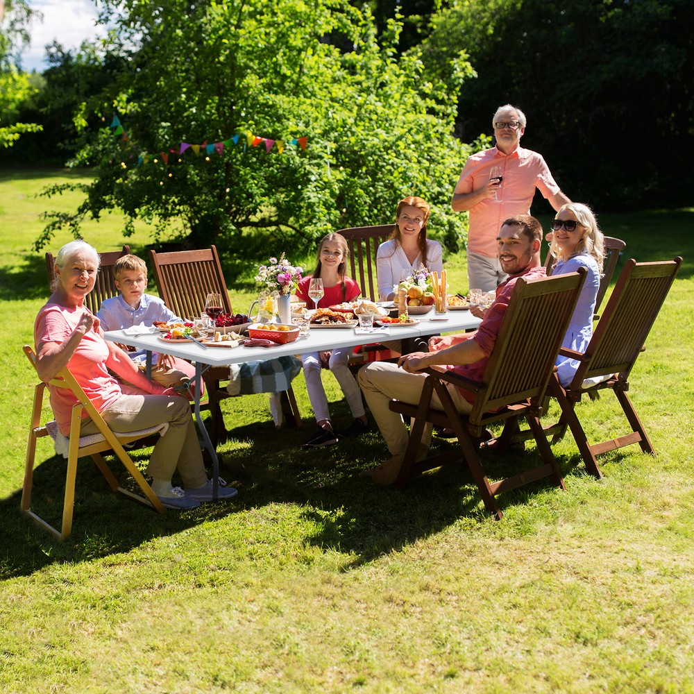 2X 8' Fold-in-Half Table Dining Table Picnic Camping Table w/Handle for Camping