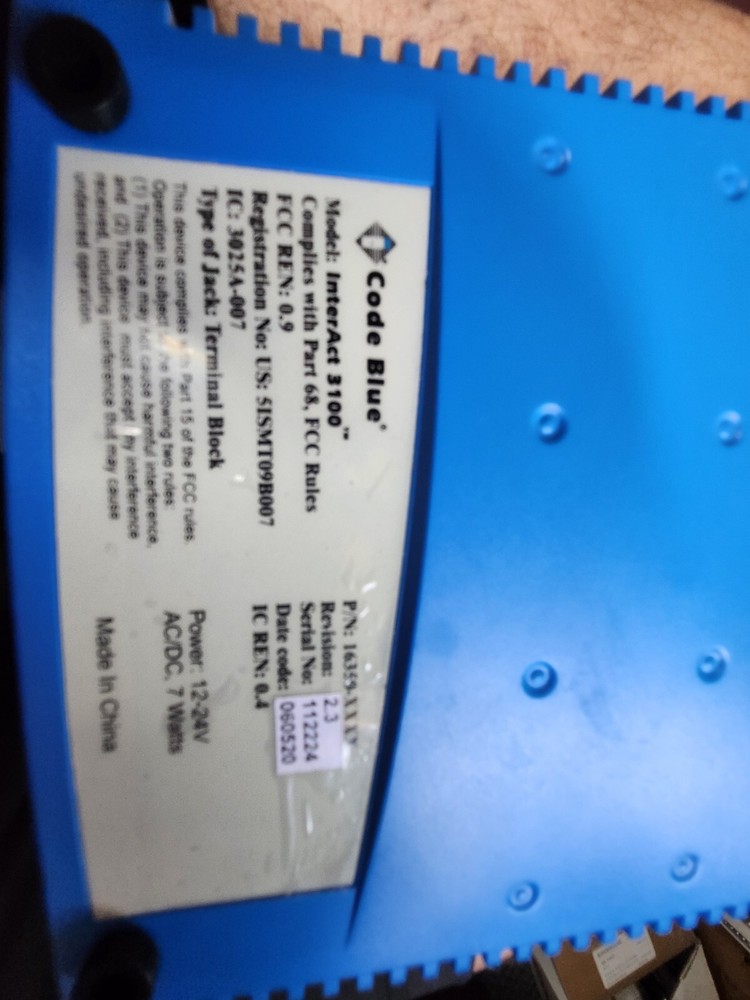 Code Blue InterAct 3100 Voice Intercom 16350-XXXX Used