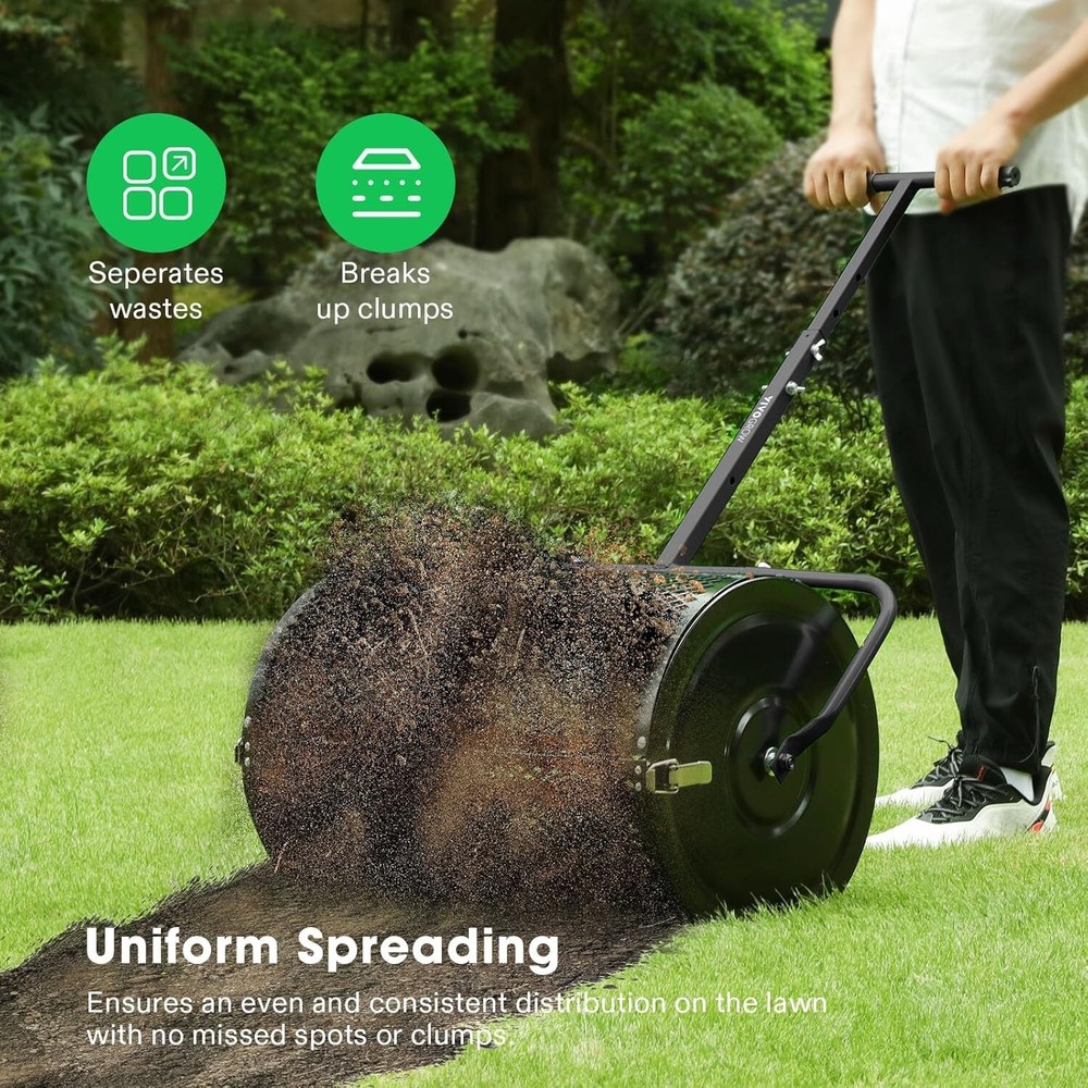 24" Lawn Compost Spreader Peat Moss Roller Lawn Spreader Adjustable Handle