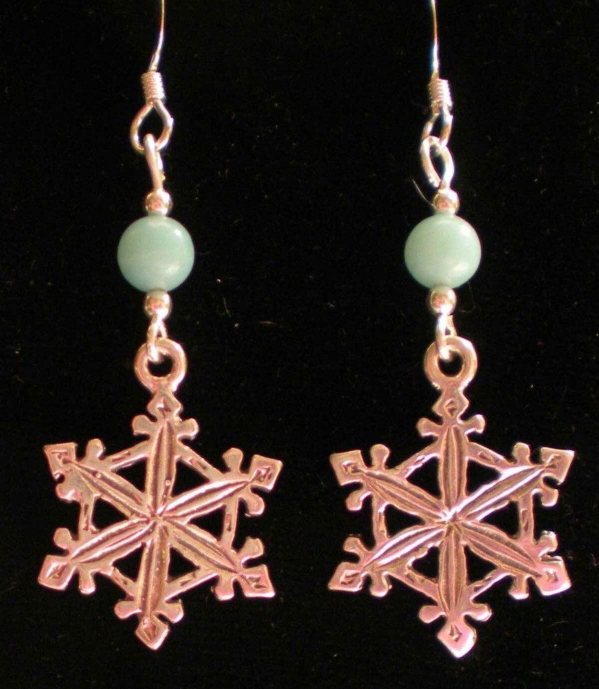 Sterling Silver Snowflake with Amazonite Earrings e157