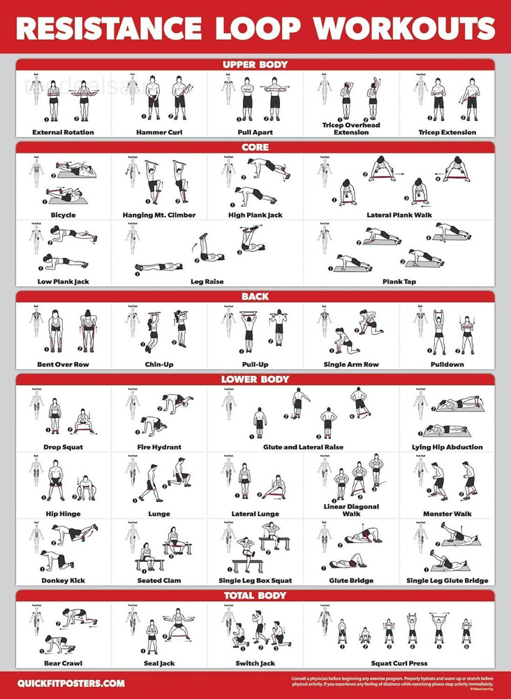 4 Pack - Resistance Bands Workout Exercise 18 x 24, LAMINATED
