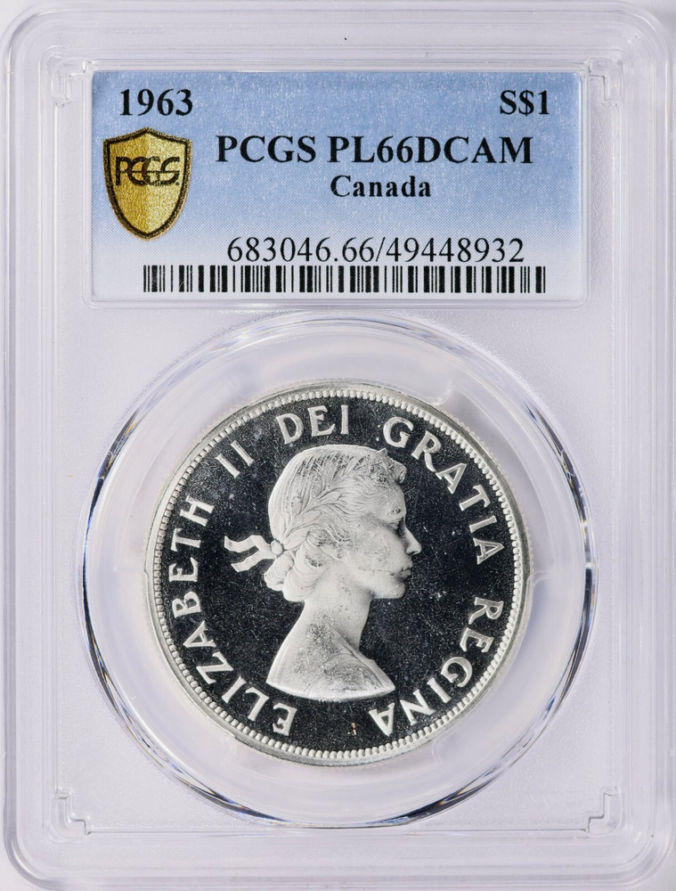 1963 1$ SILVER DOLLAR ELIZABETH II CANADA PCGS PL66DCAM