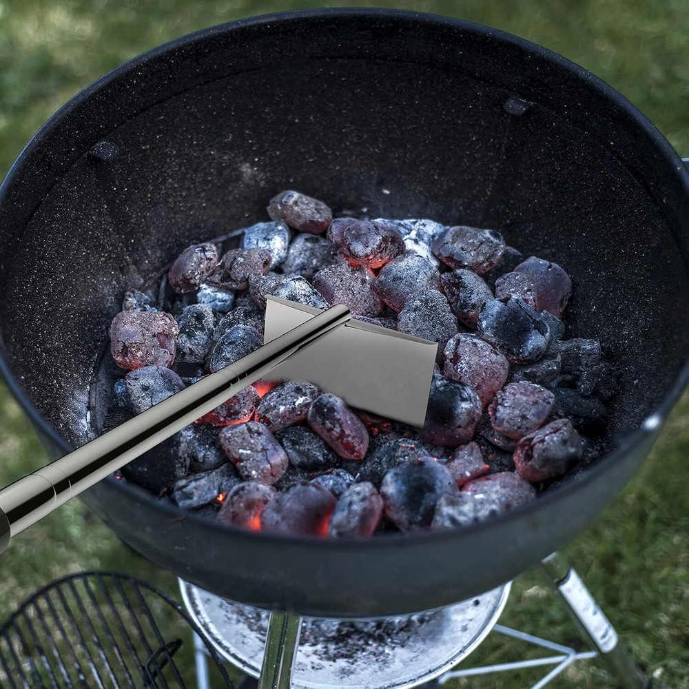 26.8 Extendable BBQ Ash Tool Stainless Steel Charcoal Rake Silver