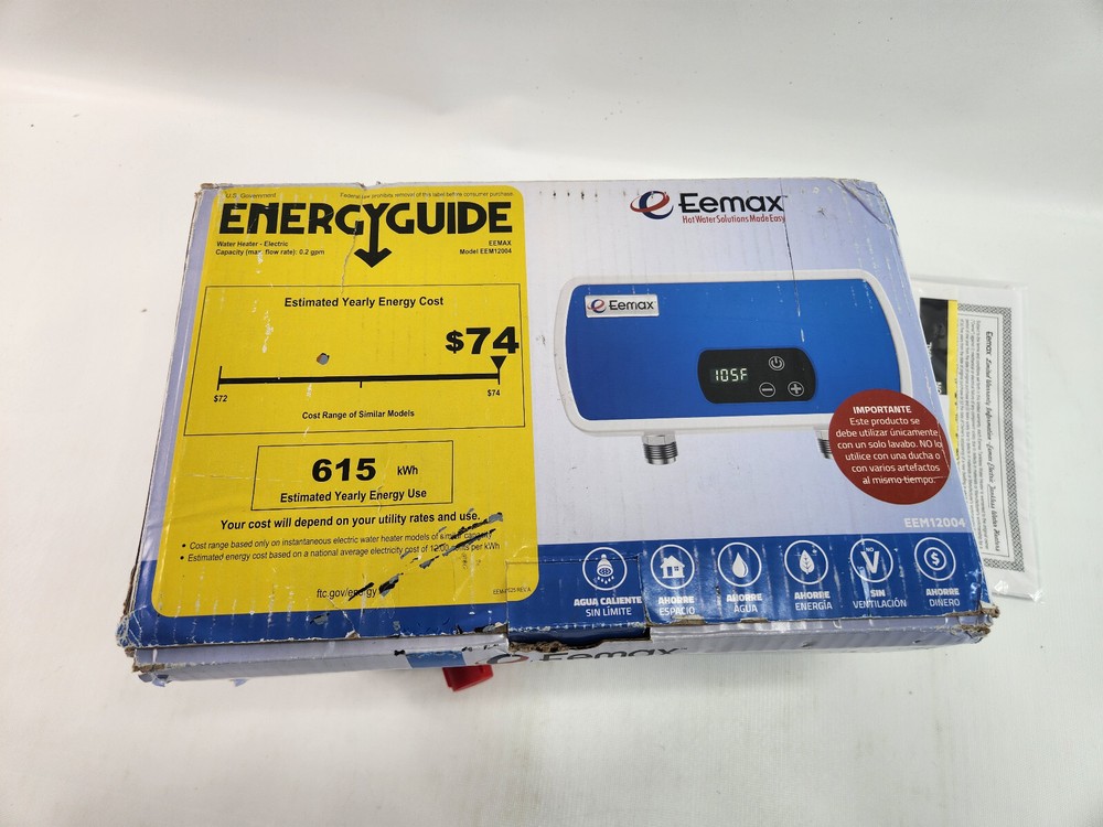 Eemax EEM12004 Electric Tankless Water Heater Point of Use, 4KW, Blue Brand New