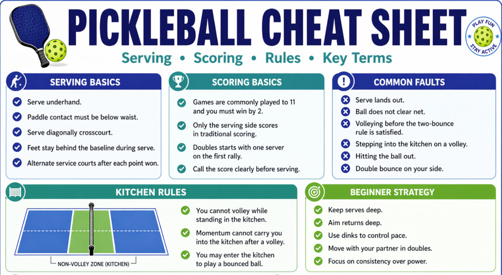 Pickleball Cheat Sheet Guide for Beginners in 2026 Laminated Print