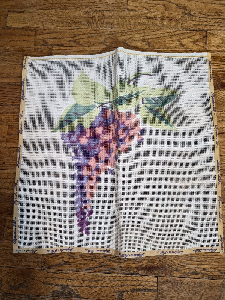 Vintage Tapestry Needlepoint Lilac Pattern On Aida Mesh