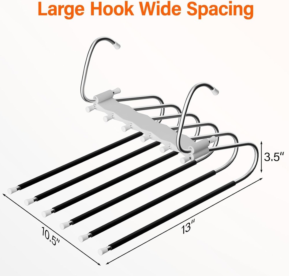 Upgraded Collapsible Pants Hangers Space Saving, 6 Layers 2 Pack, Silver
