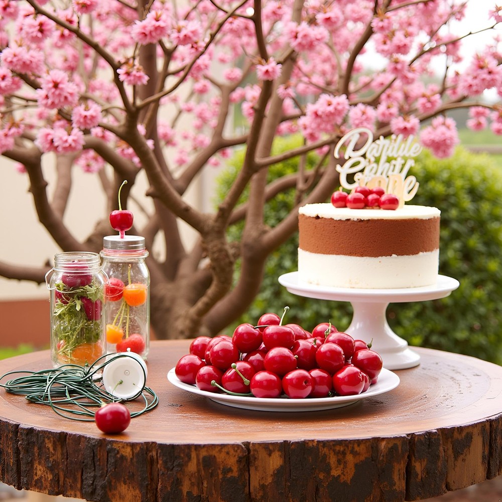20 Pcs Red Artificial Cherries,Fake Fruit Decor Small, Ref