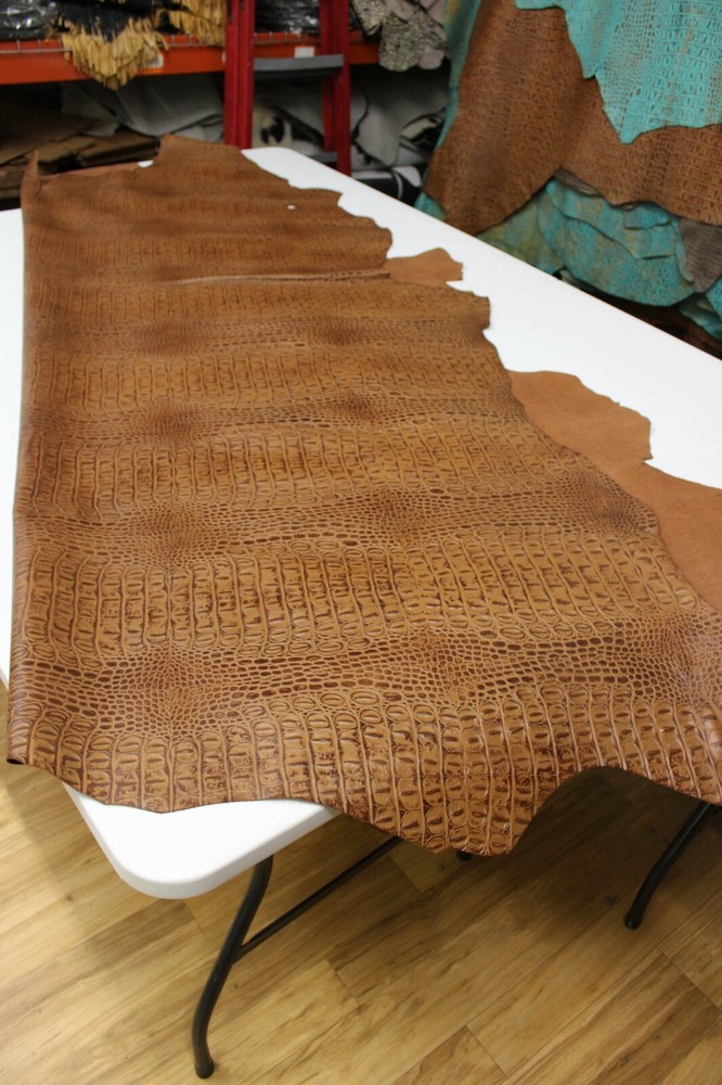 TAN CROCODILE EMBOSSED LEATHER: Thickness 2.5-3 oz. - Leatherworking cowhide