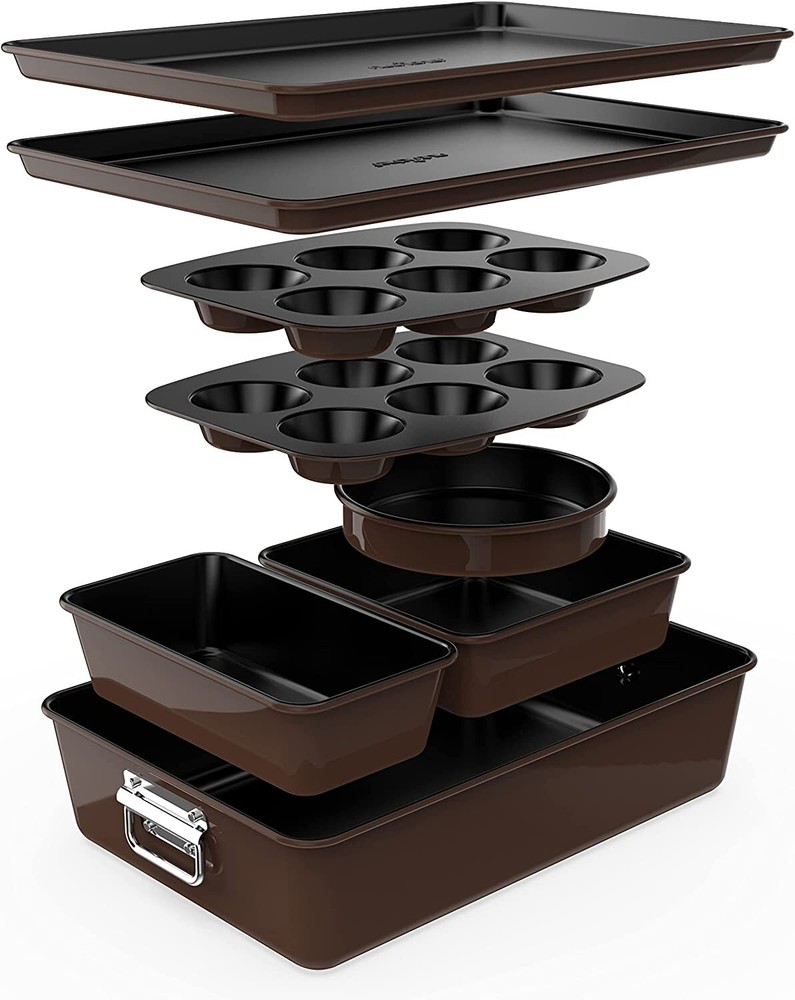 Nutrichef NCBKSTK 8Pc Stackable Carbon Steel Bakeware-Brow