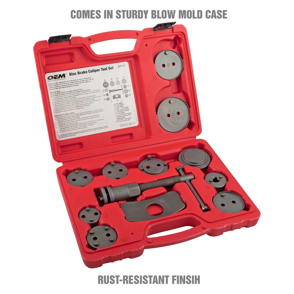 OEMTOOLS 27111 Disc Brake Tool Set, Front and Rear Brake Piston Tool, 11 Adap...