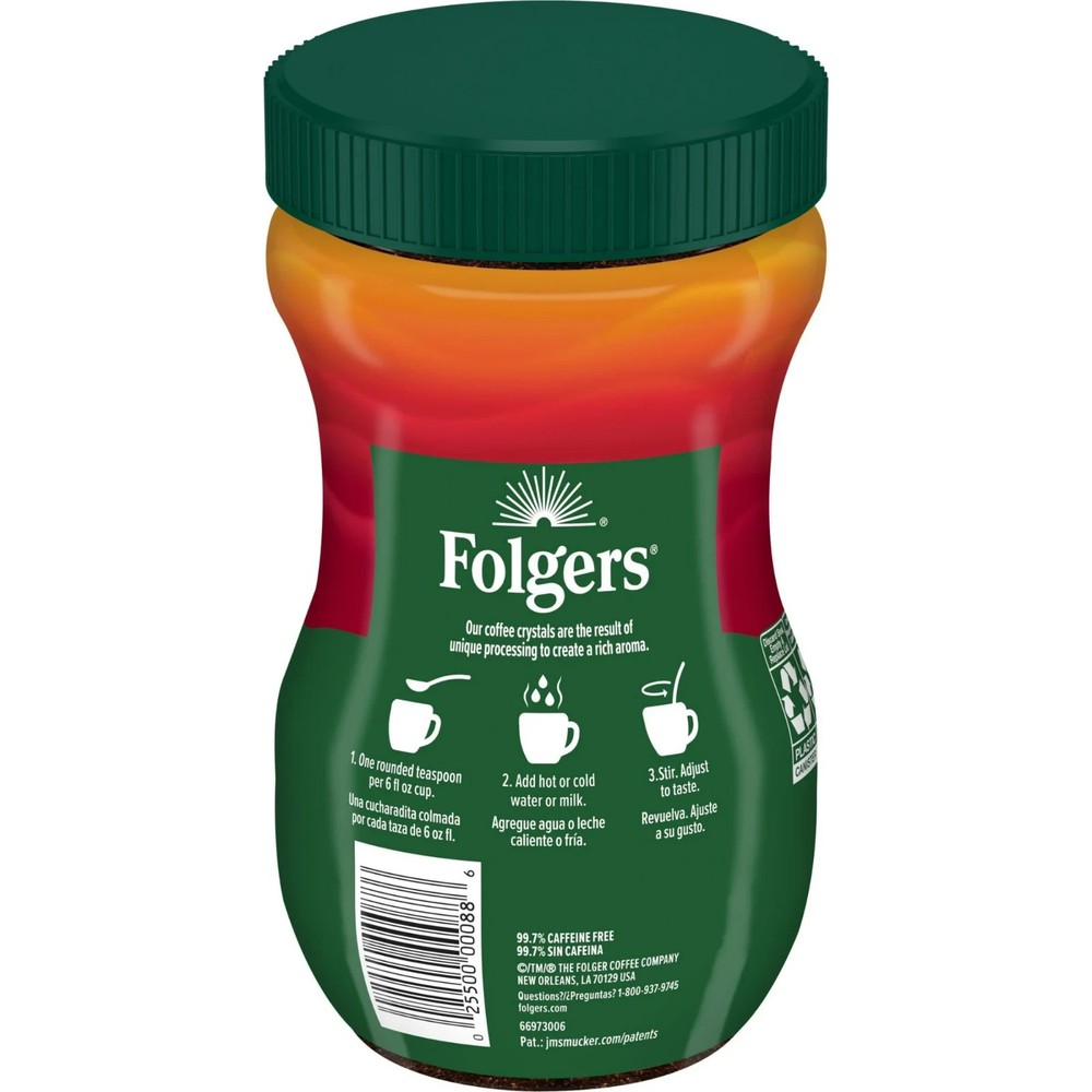(6 pack) Folgers Classic Decaffeinated Instant Coffee, 8 oz Jar