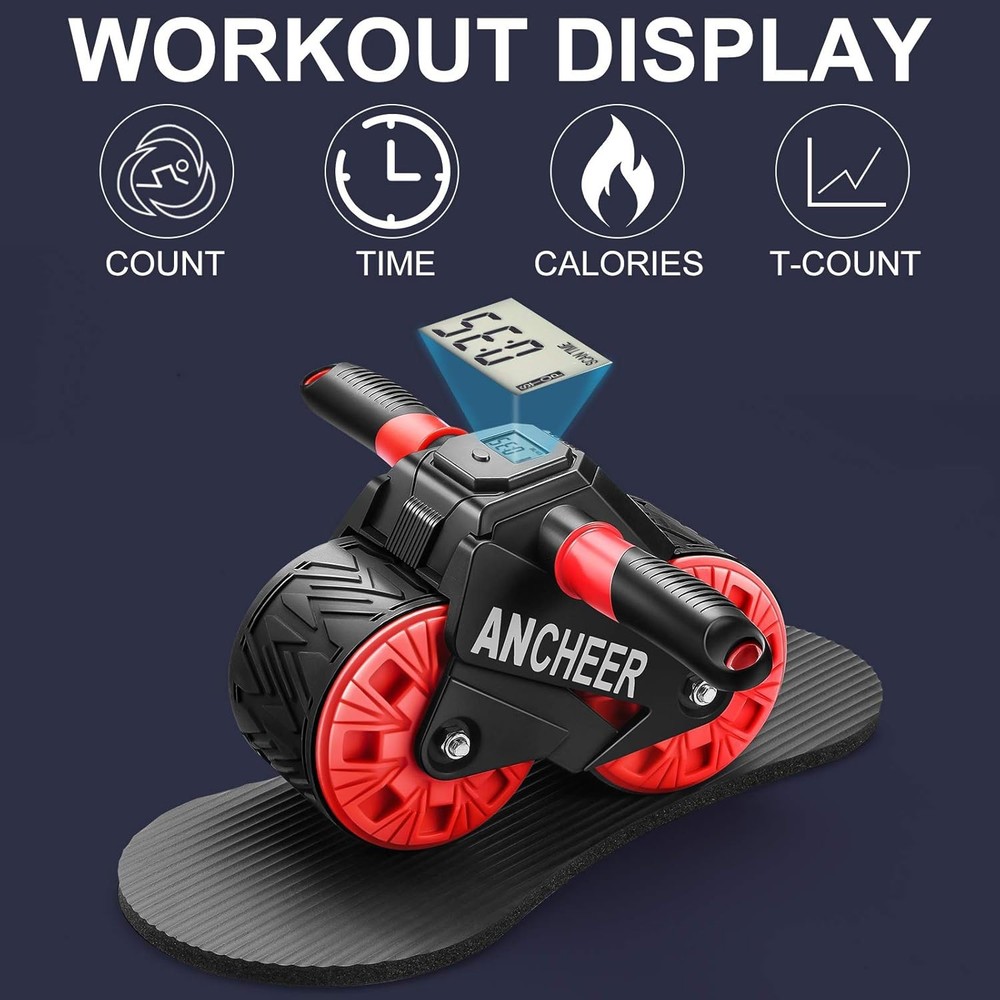 ANCHEER Portable Ab Roller with Knee Pad and LED Display