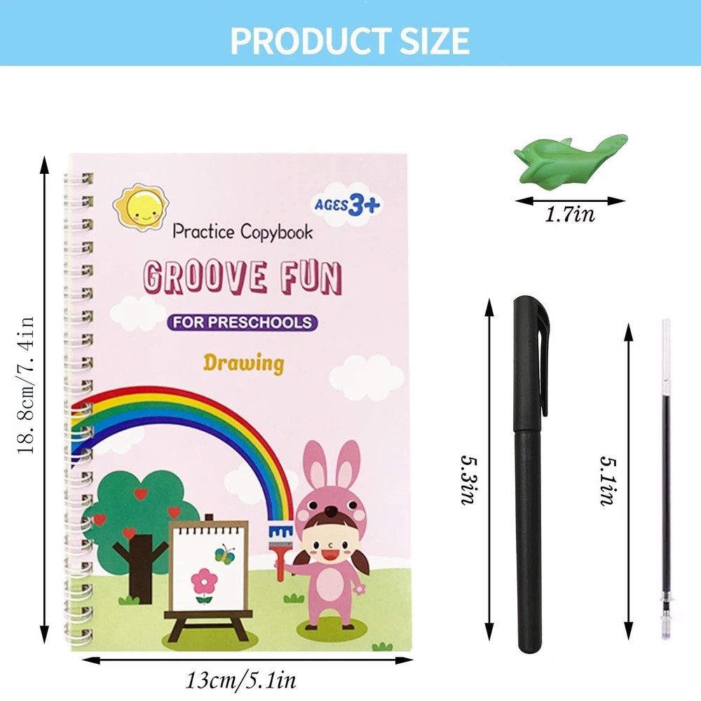 4 Pack Magic Grooved Writing Practice Books,Reusable Grooved Handwriting Work...