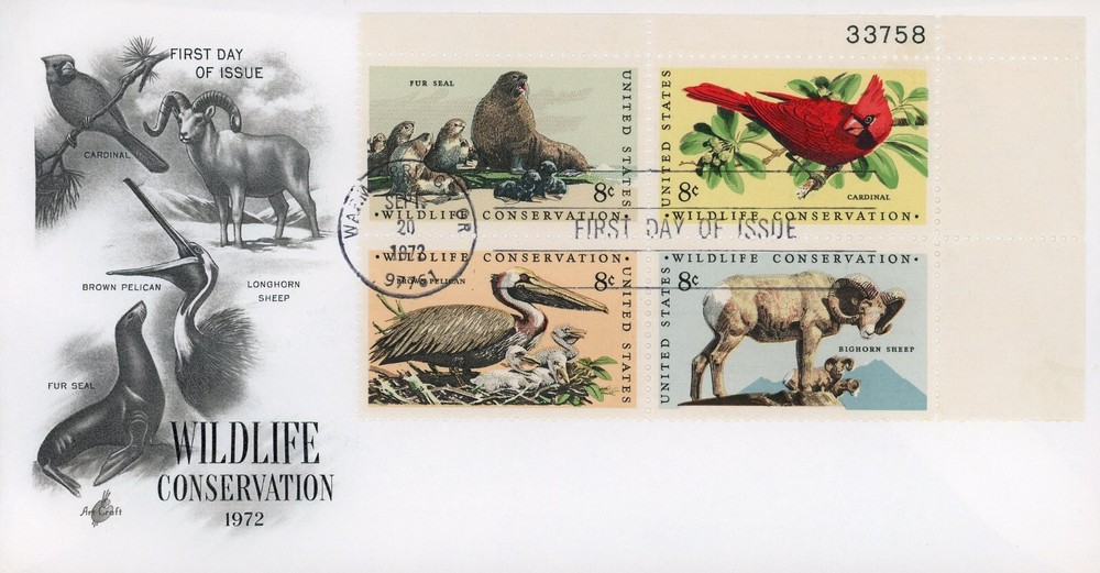 US 1467a Plate# FDC Wildlife Conservation ArtCraft