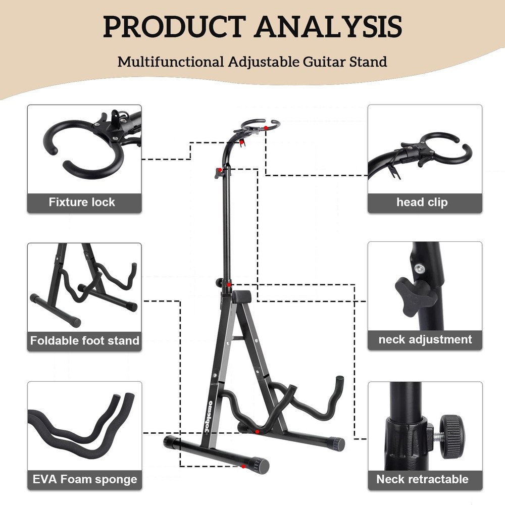 Acoustic Guitar Stand Floor Folding A Frame with Secure Lock Upgrade Adjustab...