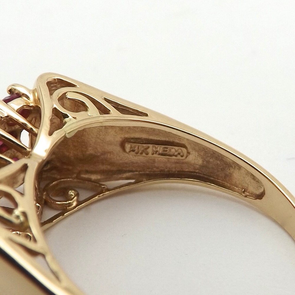 14k Gold Natural Ruby Diamond Ring High Set Triple Row Setting