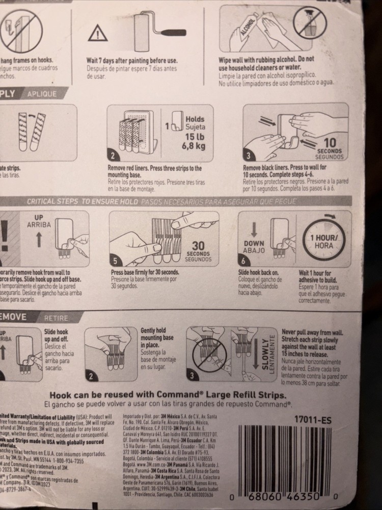 Command X-Large Single Hook White: Heavy Duty Adhesive, Holds 15lb, Plastic NWT