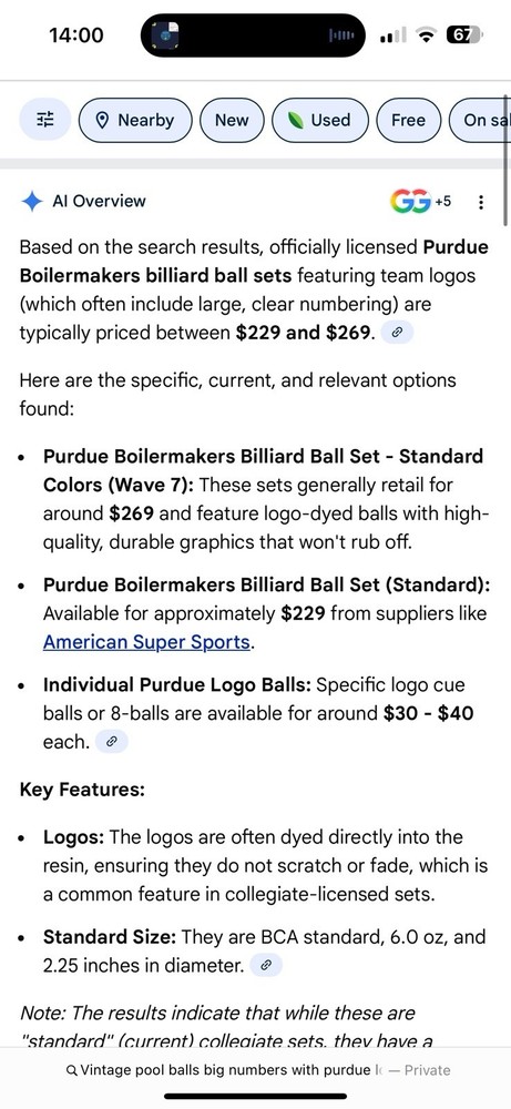 Purdue Boilermakers Billiard Ball Set Oversize Fat Numbers