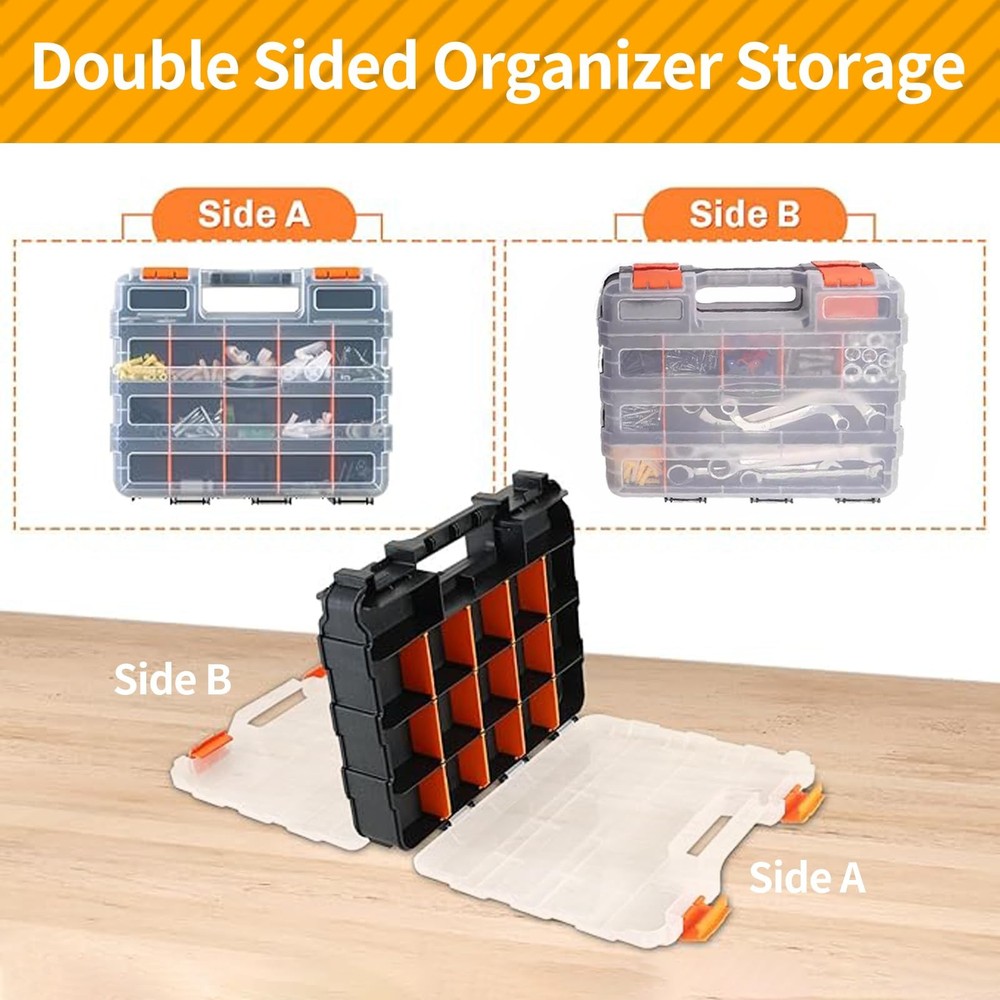 2 Pack Small Parts Organizer, 34-Compartments Hardware Organizer , Double Sid...