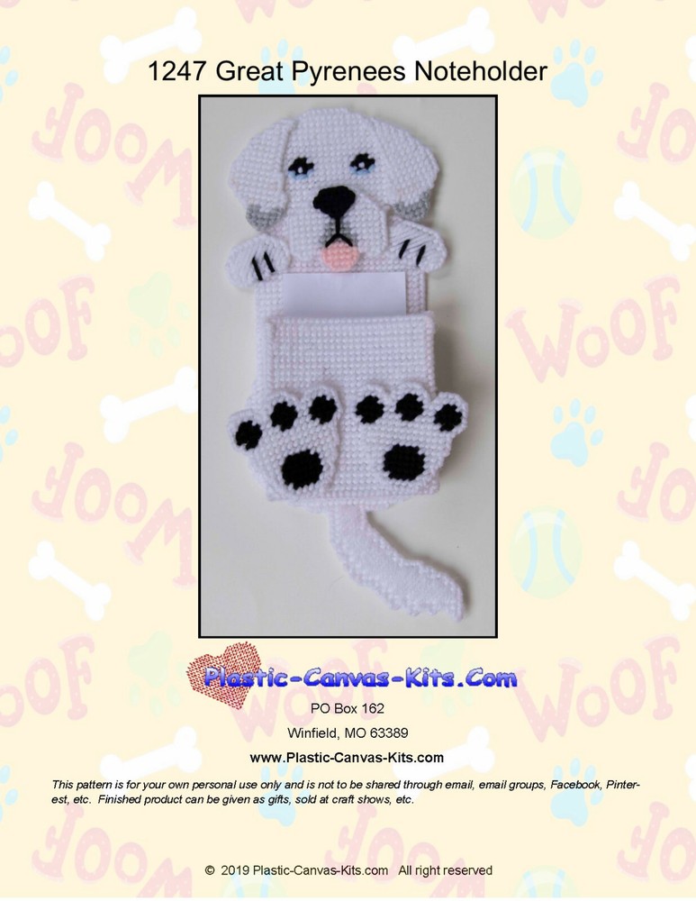 Great Pyrenees Dog Note Holder- Plastic Canvas Pattern or Kit