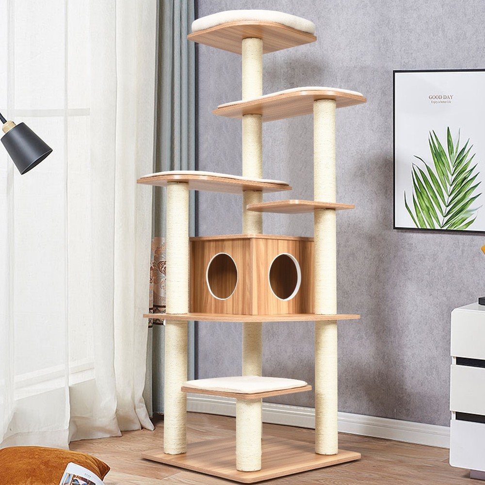 69" Modern Cat Tree Multi-layer Kitten Activity Tower w/ Removable Soft Mat
