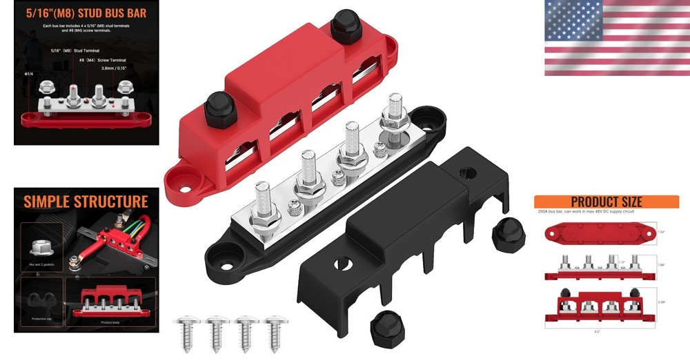 12V Power Distribution Block - 4 x 5/16" Studs