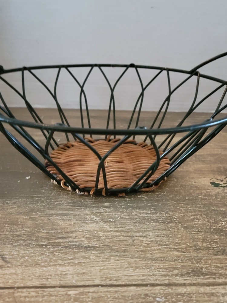 Vintage Wicker And Metal Open Basket
