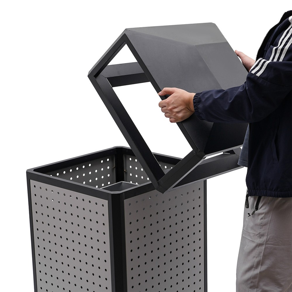 Large 38 Gallon Outdoor Trash Can - Durable Galvanized Waste Container