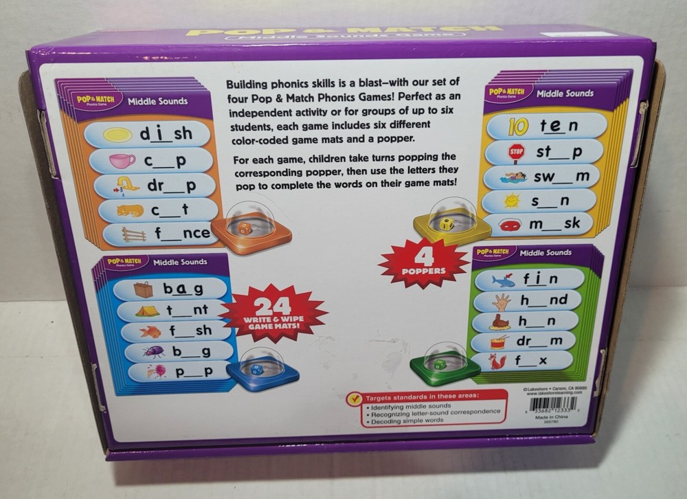 Lakeshore Pop & Match Beginning Middle Sounds Reading Learning Home School