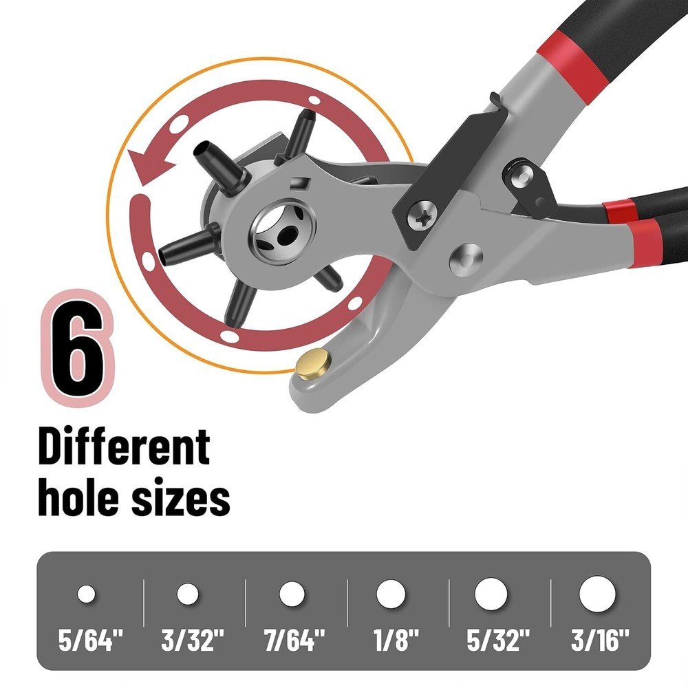 Compact Leather Hole Punch Tool - 6 Sizes, Ergonomic Handle for Ultimate Comfort