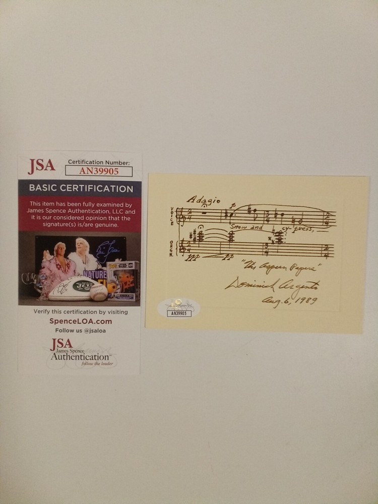 Dominick Argento  Inscribed Autograph Musical Quotation Signed JSA -1 #