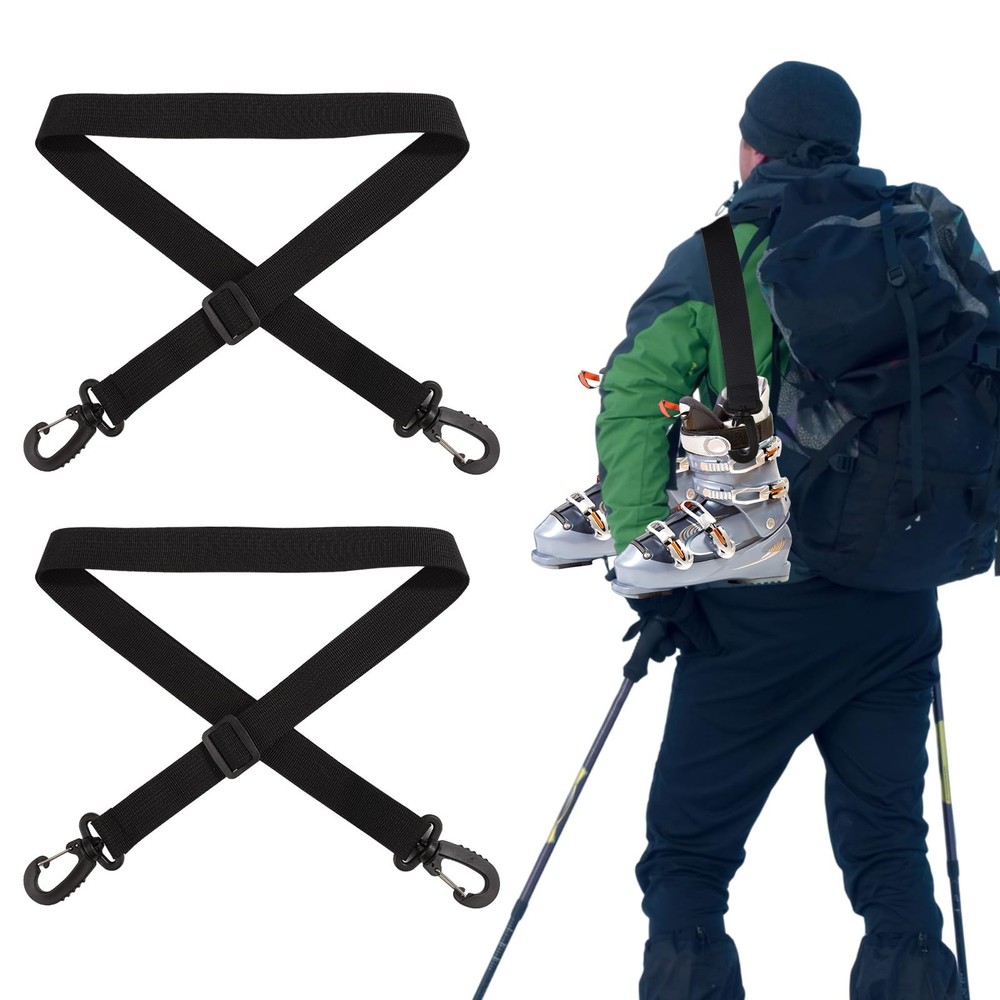 2pcs Portable Snowboard & Ski Carrier Straps - Adjustable Medium, Black