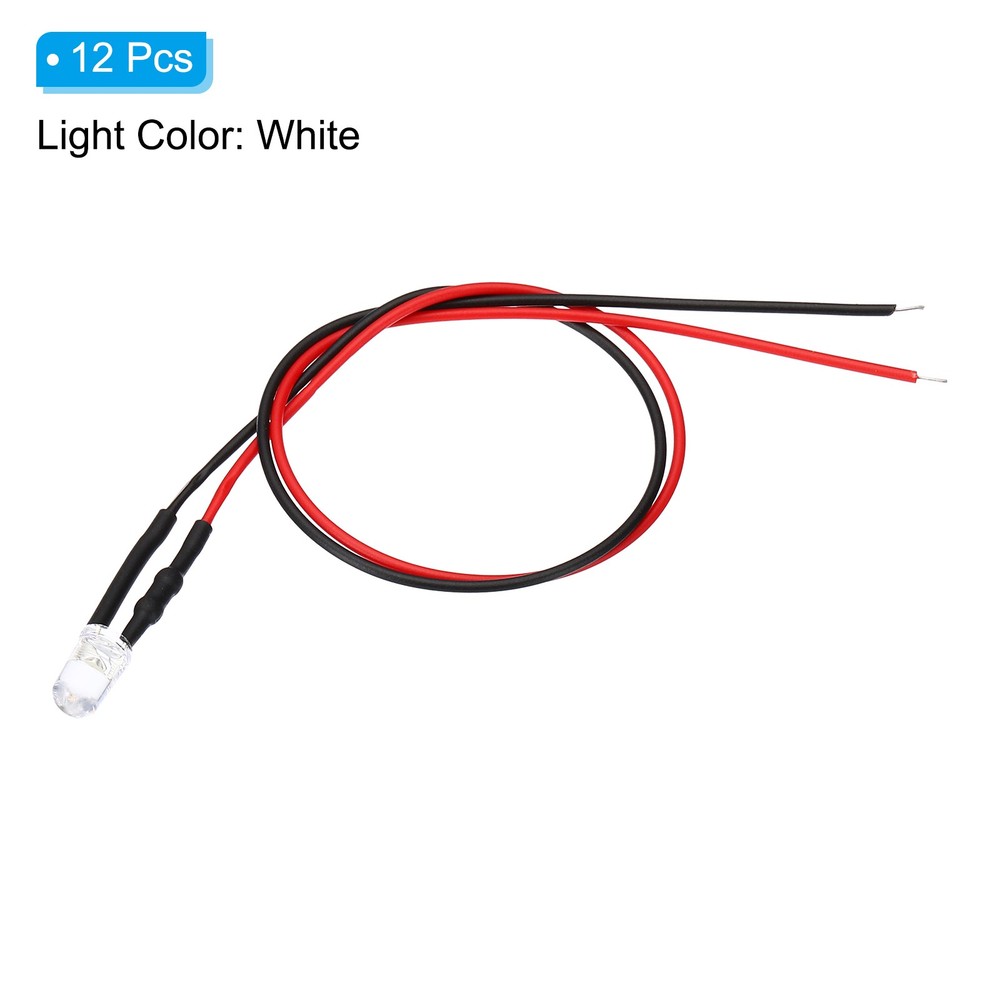 12Pcs 5mm LED Diode Light 24V DC Pre Wired Light-emitting Lamp White Light