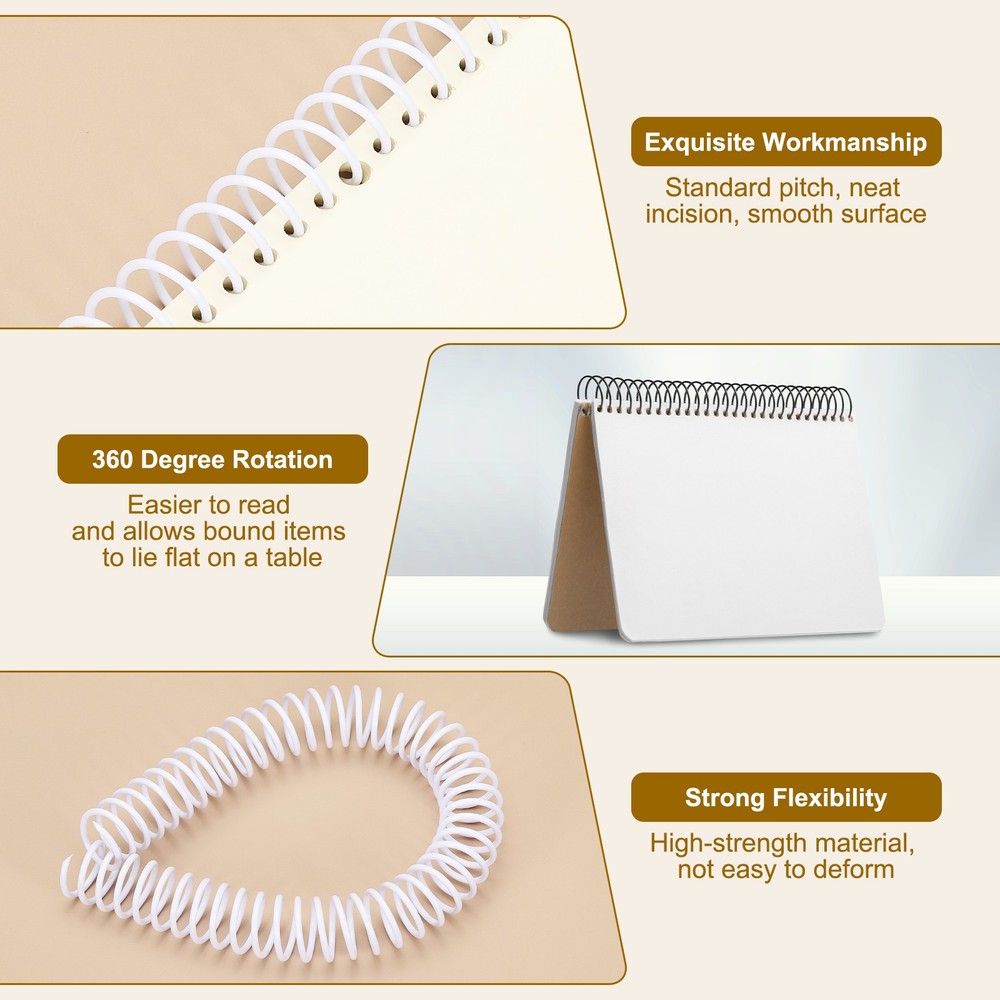 50 Pack Spiral Binding Coils, 6mm(1/4") Binding Coils, White