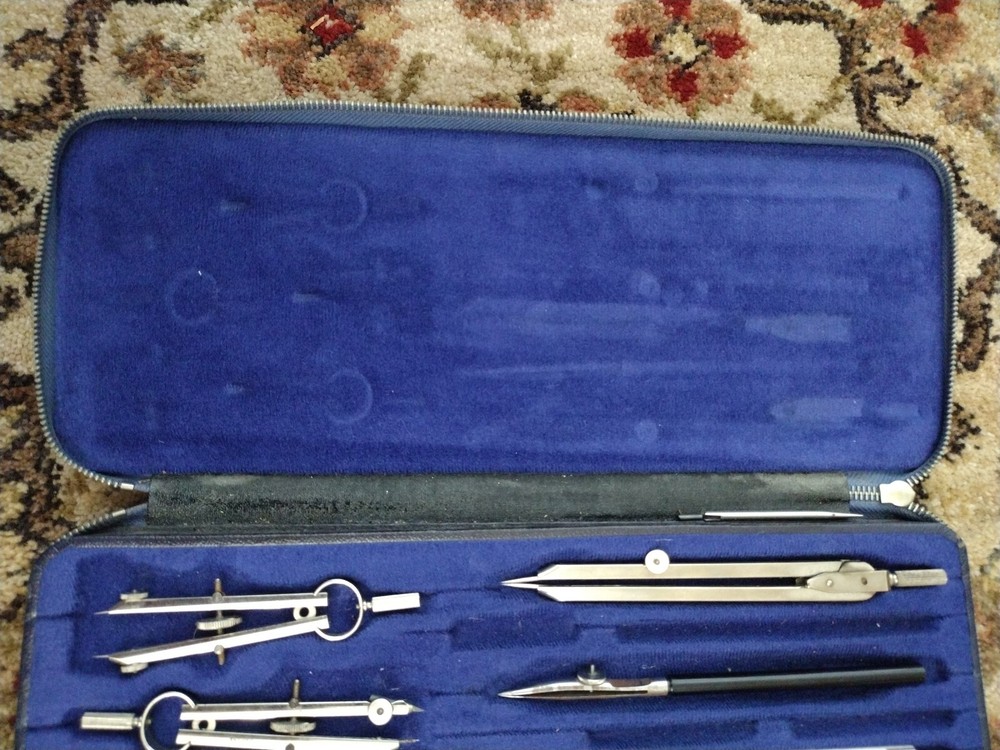 Vintage Leitz & Wescosa Fine Drawing Instruments Drafting Tool Set Germany Made