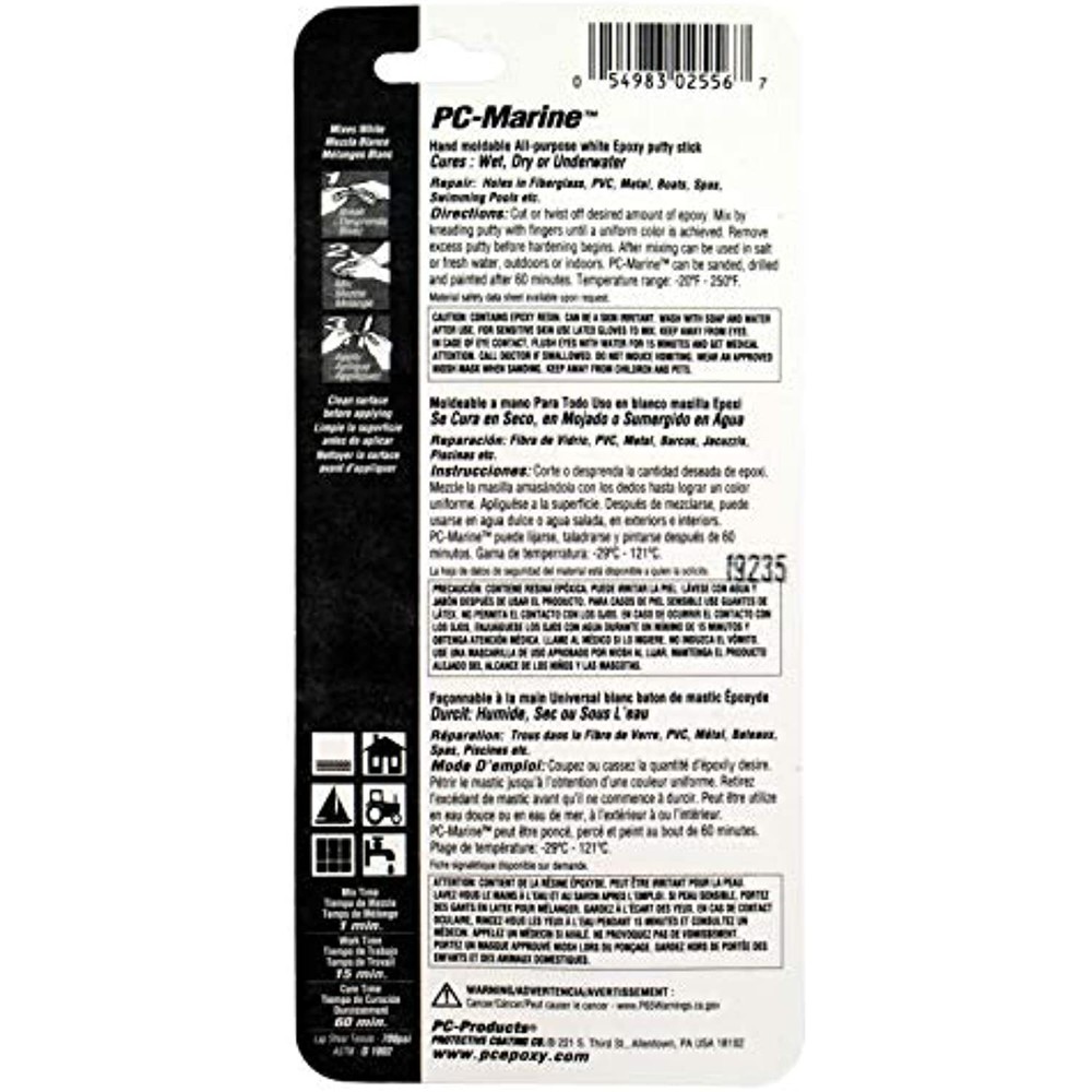 PC Products PC-Marine Epoxy Putty, 2oz Stick, White (25567)