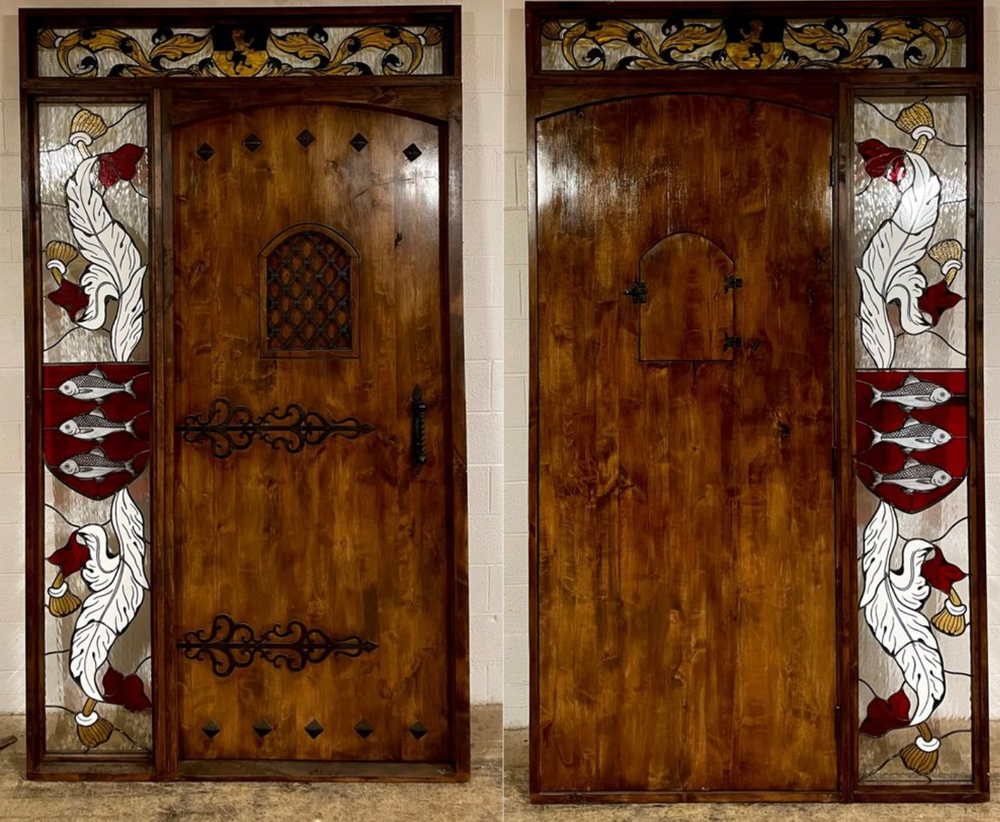 Rustic solid alder door Pre Hung one side lite 2 sets trim Glass U choose size