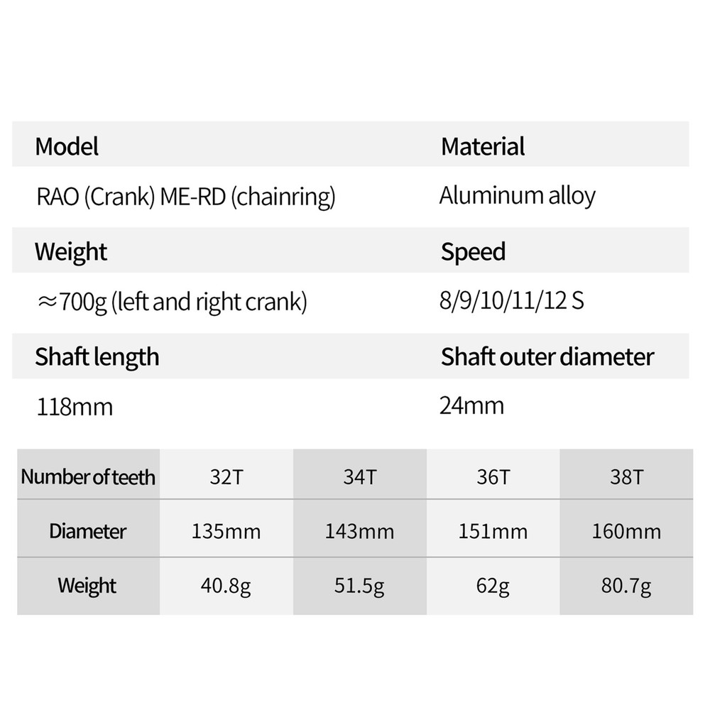 MEROCA Crankset Bottom Bracket 36T Black